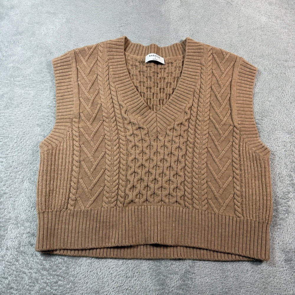 Aritzia Babaton Emporia Sweater Vest Womens Small Brown Wool Cable Knit‎ Crop